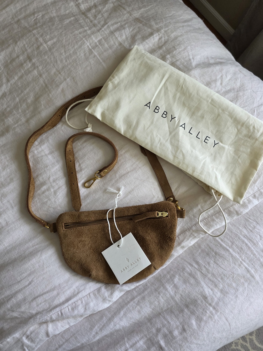NWT Abby Alley Caramel Suede Crossbody Belt Bag